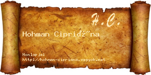 Hohman Cipriána névjegykártya